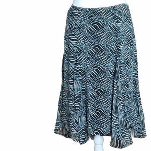 Studio M 100% silk skirt blue black cream geometric design flutter hem size M